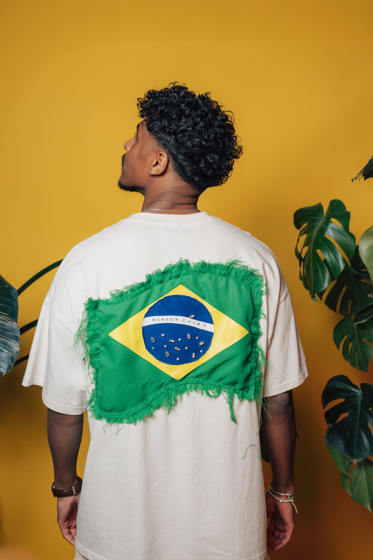 Menesix x Chiba Brazil Handmade rhinestone embellishments White T