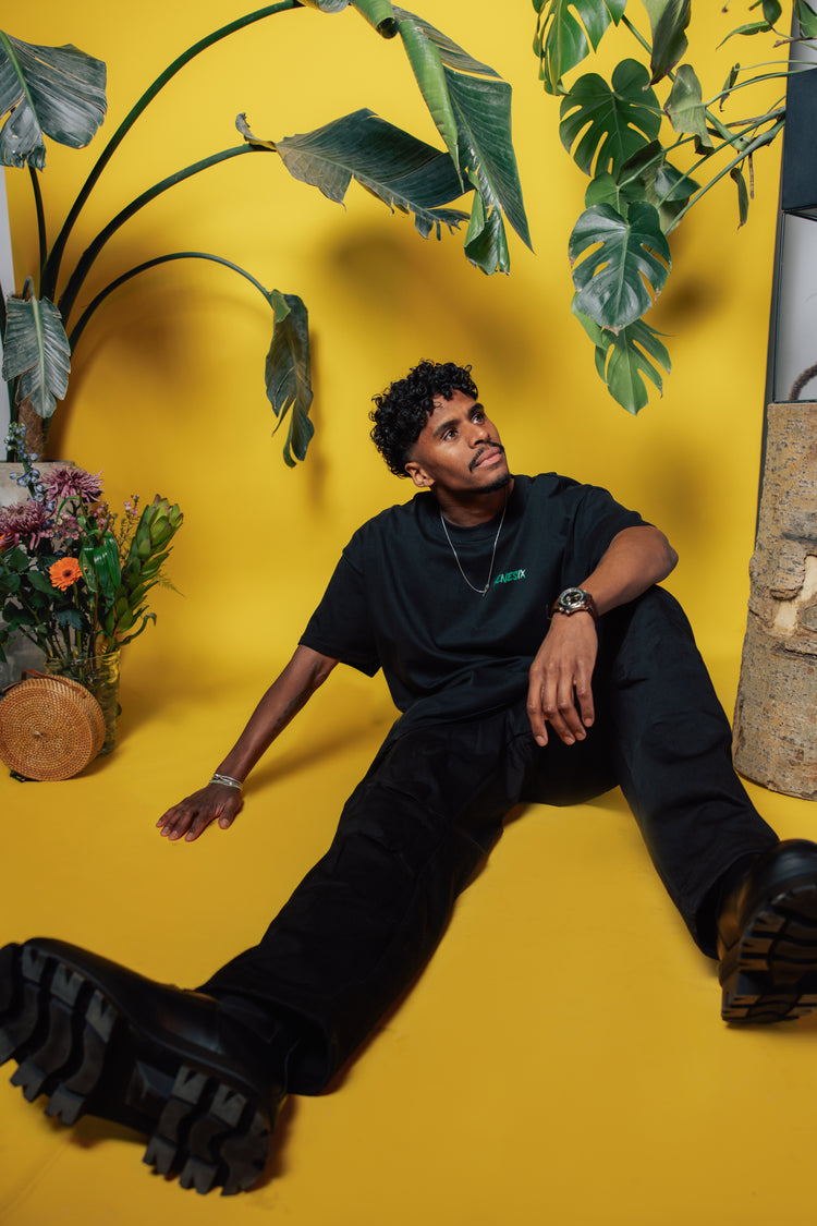 Menesix x Chiba Brazil Handmade glow on the dark oversized T Black