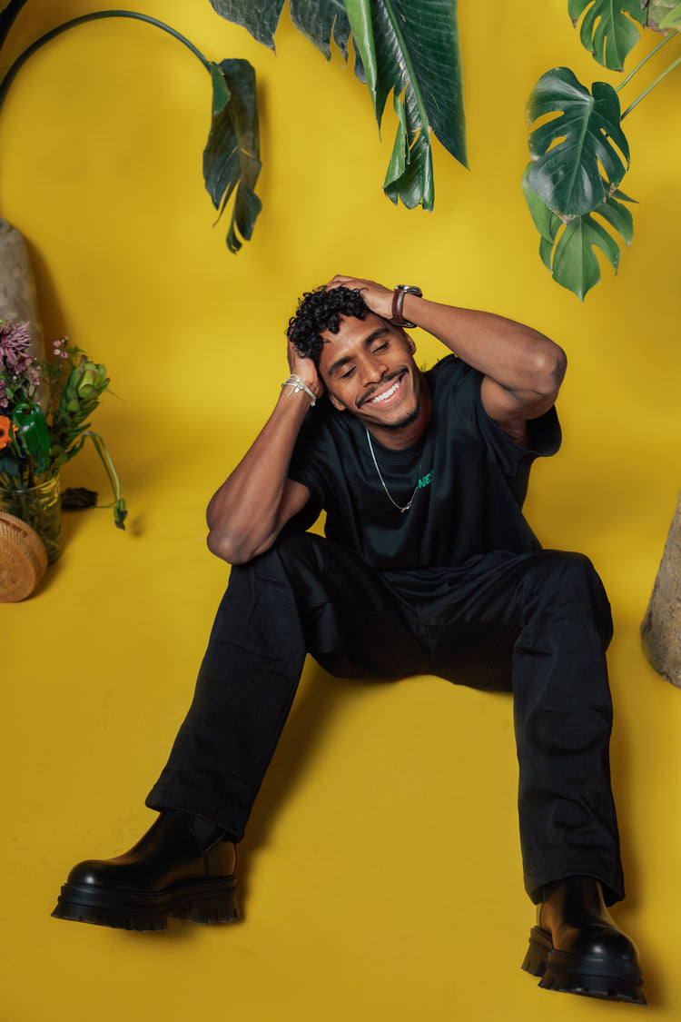 Menesix x Chiba Brazil Handmade glow on the dark oversized T Black