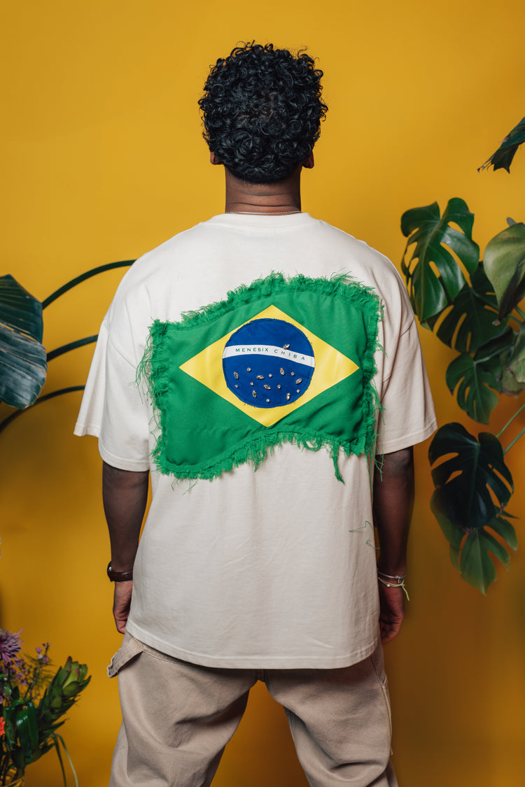 Menesix x Chiba Brazil Handmade rhinestone embellishments White T