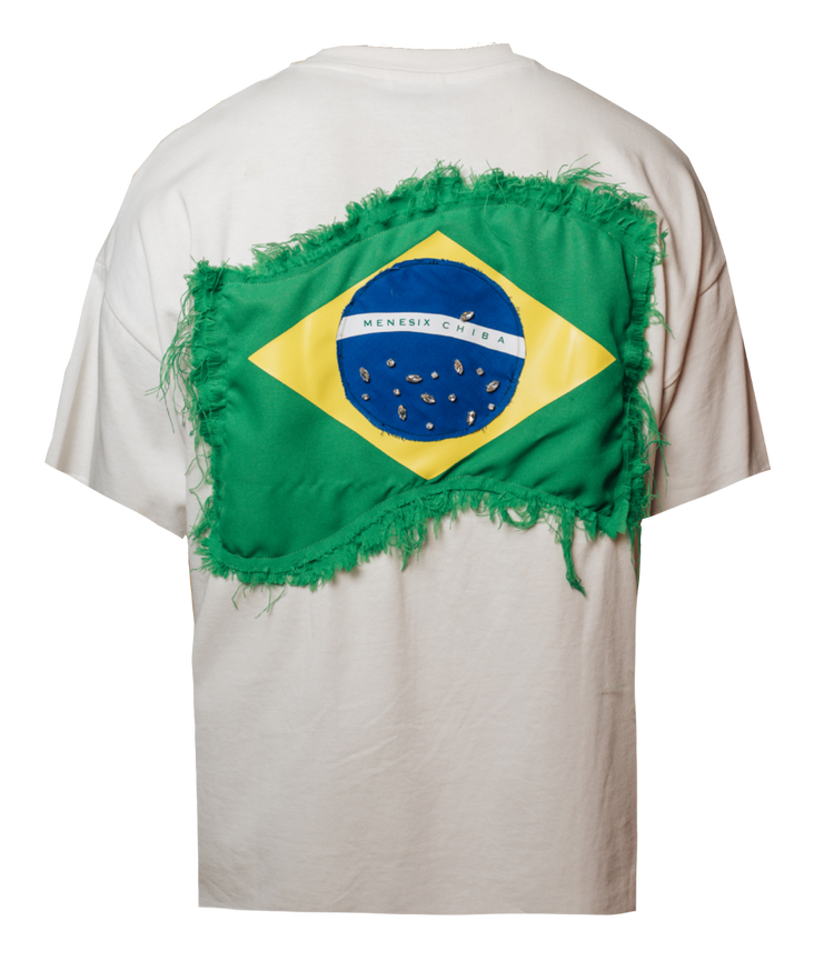 Menesix x Chiba Brazil Handmade rhinestone embellishments White T