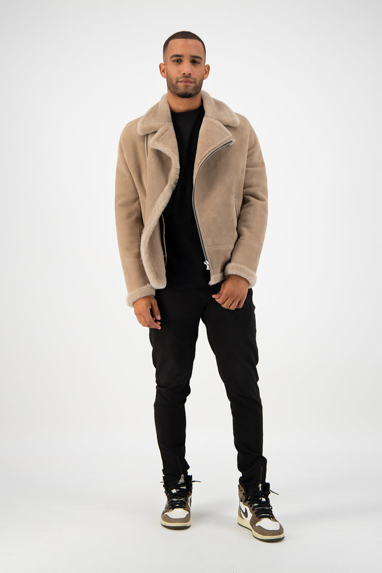 Sand Shearling Biker