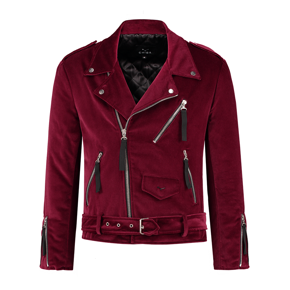 Red velvet leather jacket discount