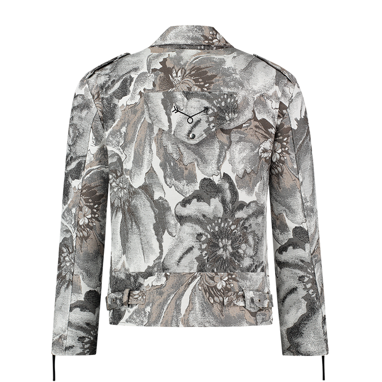 Floral Biker Jacket Grey