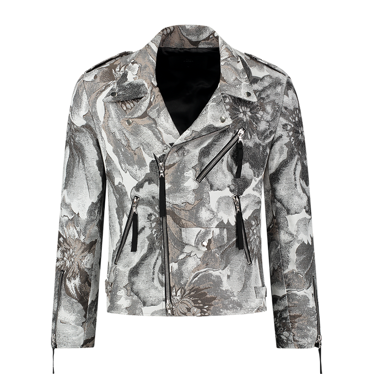 Floral Biker Jacket Grey