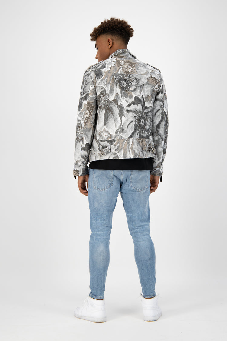 Floral Biker Jacket Grey