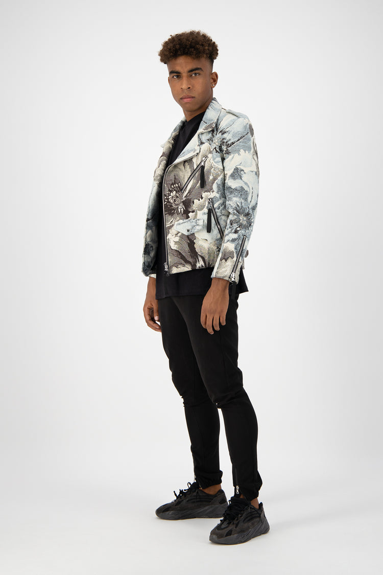 Floral Biker Jacket Ice Blue