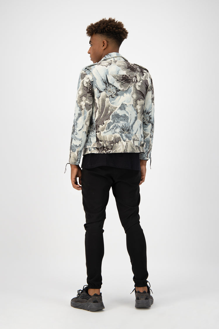 Floral Biker Jacket Ice Blue