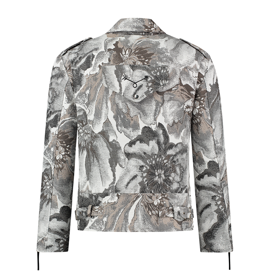 Floral Biker Jacket Grey