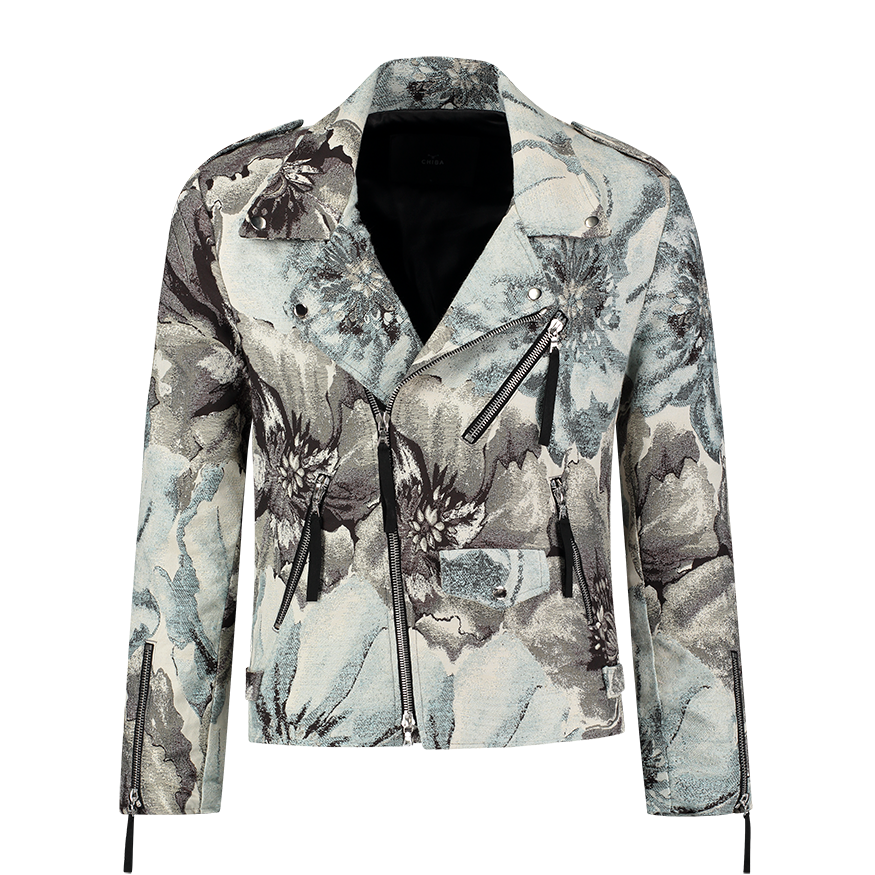 Floral Biker Jacket Ice Blue