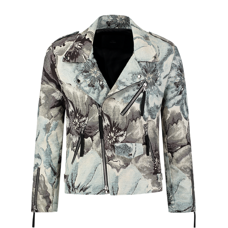 Floral Biker Jacket Ice Blue